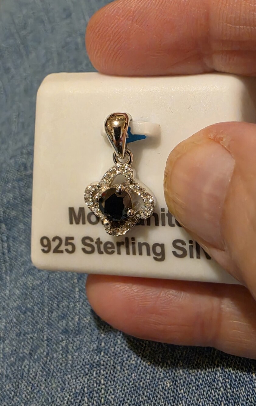 NWT Black Moissanite Pendant Sterling Silver Setting .65 CT. VVS D color
